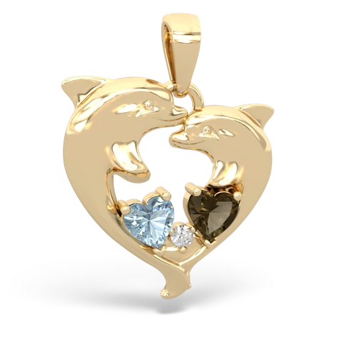 aquamarine-smoky quartz dolphins pendant