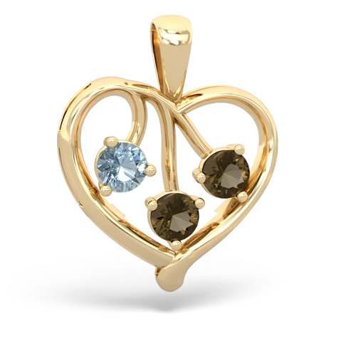 aquamarine-smoky quartz love heart pendant