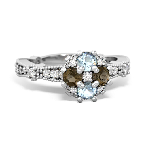 aquamarine-smoky quartz art deco engagement ring