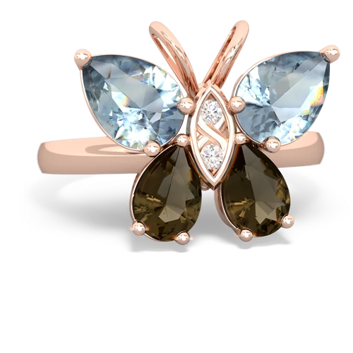 aquamarine-smoky quartz butterfly ring