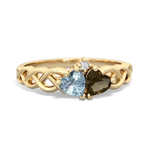 aquamarine-smoky quartz celtic braid ring