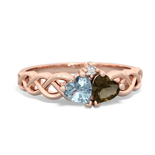 aquamarine-smoky quartz celtic braid ring