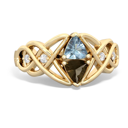 aquamarine-smoky quartz celtic knot ring