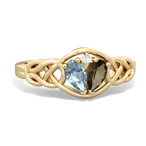 aquamarine-smoky quartz celtic knot ring