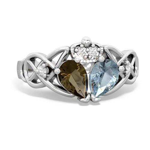 aquamarine-smoky quartz claddagh ring