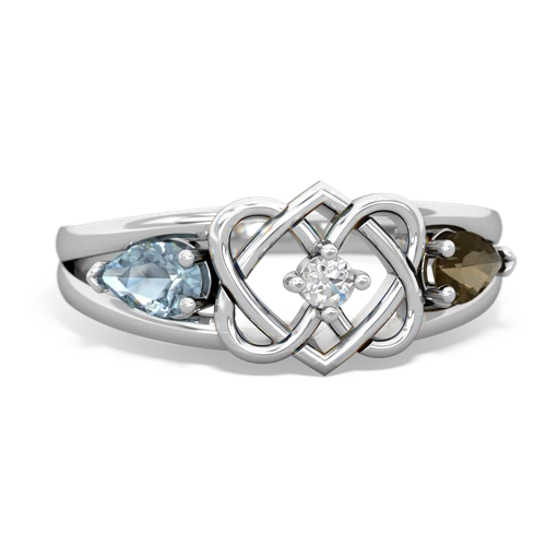 aquamarine-smoky quartz double heart ring