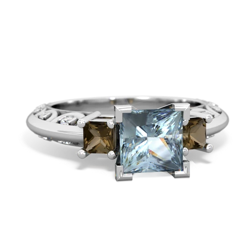 Aquamarine Genuine Aquamarine with Genuine Smoky Quartz and Genuine Amethyst Art Deco ring Ring