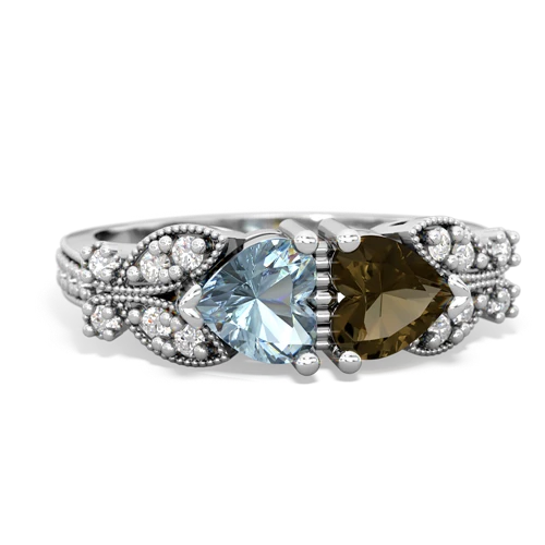 aquamarine-smoky quartz keepsake butterfly ring