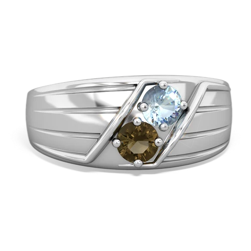 aquamarine-smoky quartz mens ring