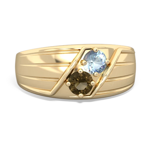 aquamarine-smoky quartz mens ring