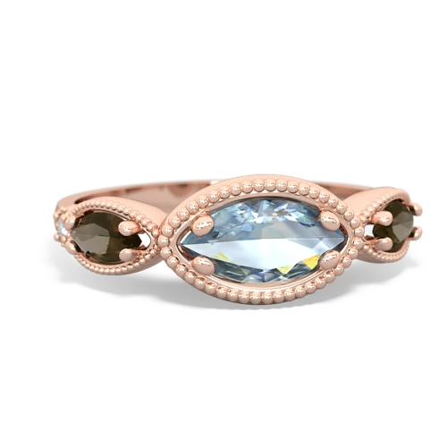 aquamarine-smoky quartz milgrain marquise ring