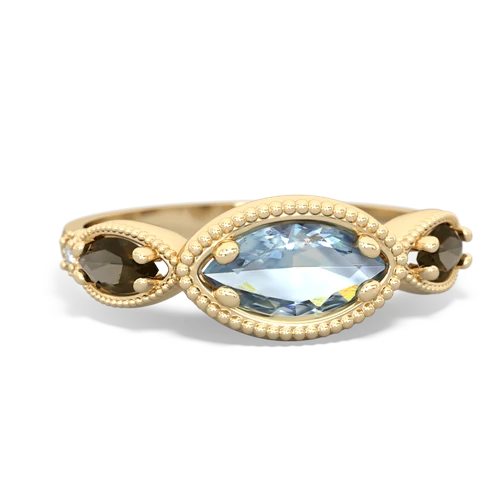 Aquamarine Genuine Aquamarine with Genuine Smoky Quartz and Genuine Amethyst Antique Style Keepsake ring Ring