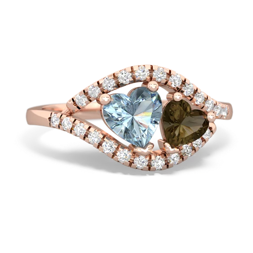 aquamarine-smoky quartz mother child ring