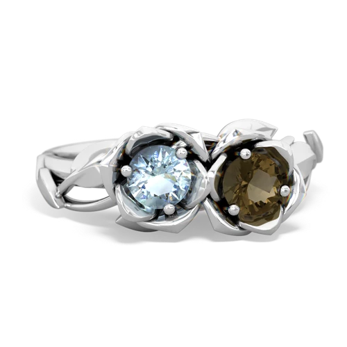 aquamarine-smoky quartz roses ring