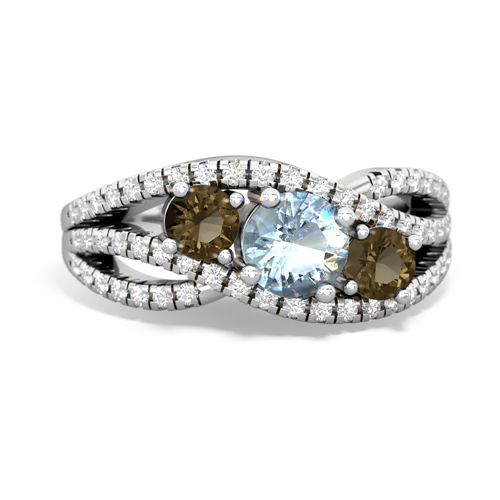 aquamarine-smoky quartz three stone pave ring