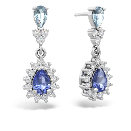 Aquamarine Genuine Aquamarine with Genuine Tanzanite Halo Pear Dangle earrings Earrings