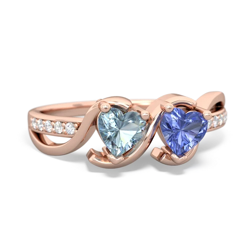 aquamarine-tanzanite double heart ring