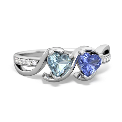 aquamarine-tanzanite double heart ring