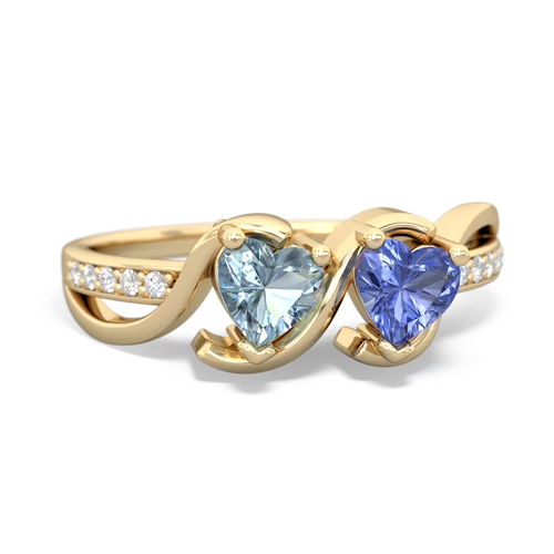 aquamarine-tanzanite double heart ring