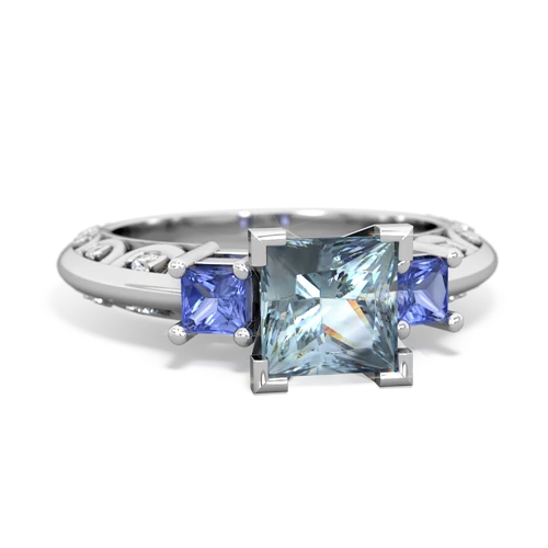 Genuine Aquamarine with Genuine Tanzanite and Genuine Swiss Blue Topaz Art Deco ring