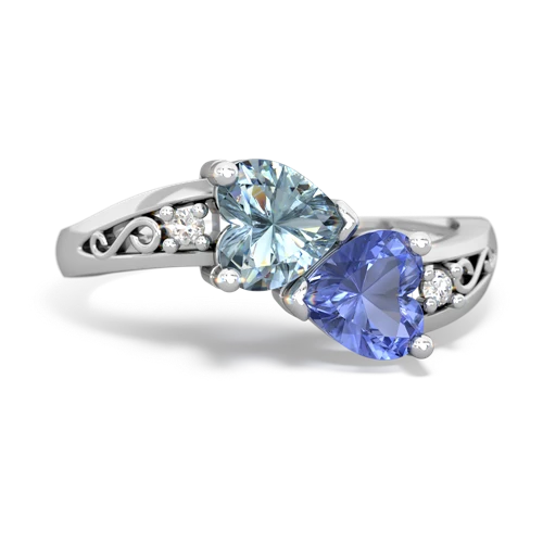 Aquamarine Genuine Aquamarine with Genuine Tanzanite Snuggling Hearts ring Ring