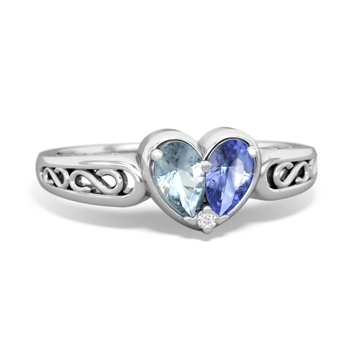 Aquamarine Genuine Aquamarine with Genuine Tanzanite filligree Heart ring Ring