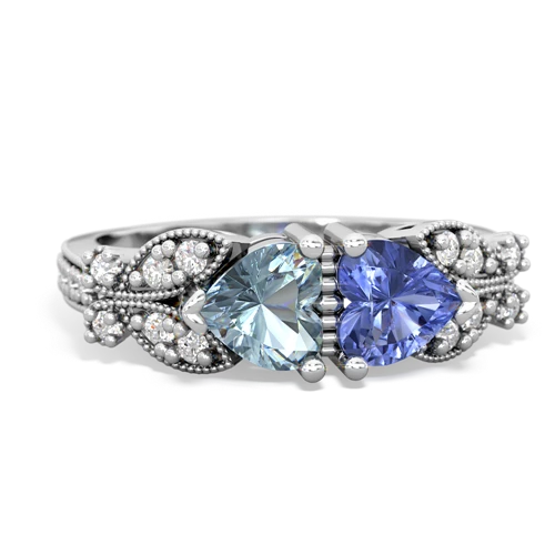 Aquamarine Genuine Aquamarine with Genuine Tanzanite Diamond Butterflies ring Ring