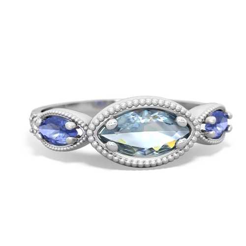 Aquamarine Genuine Aquamarine with Genuine Tanzanite and  Antique Style Keepsake ring Ring