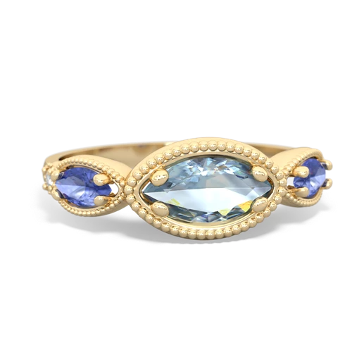 Genuine Aquamarine with Genuine Tanzanite and Genuine Swiss Blue Topaz Antique Style Keepsake ring