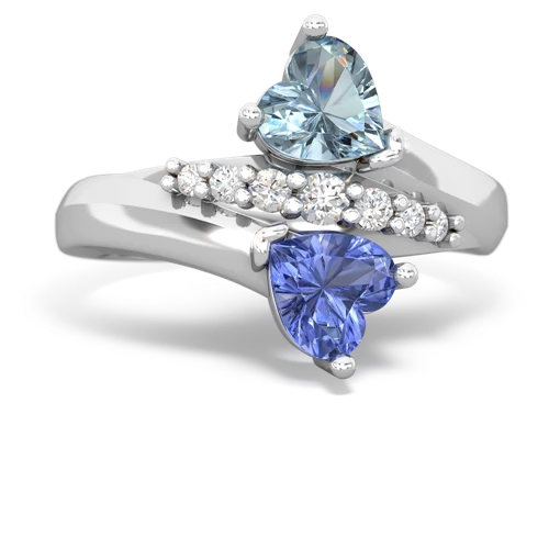 Aquamarine Genuine Aquamarine with Genuine Tanzanite Heart to Heart Bypass ring Ring