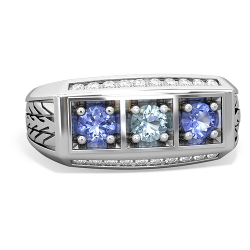 aquamarine-tanzanite three stone ring