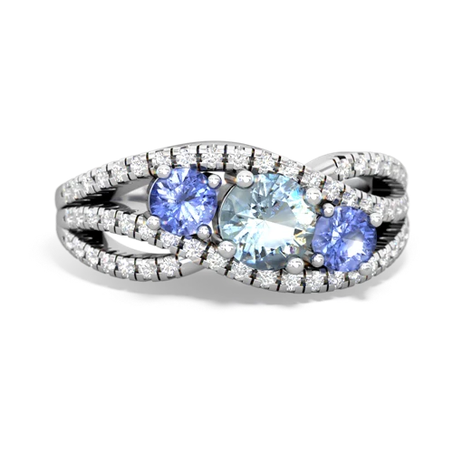 aquamarine-tanzanite three stone pave ring