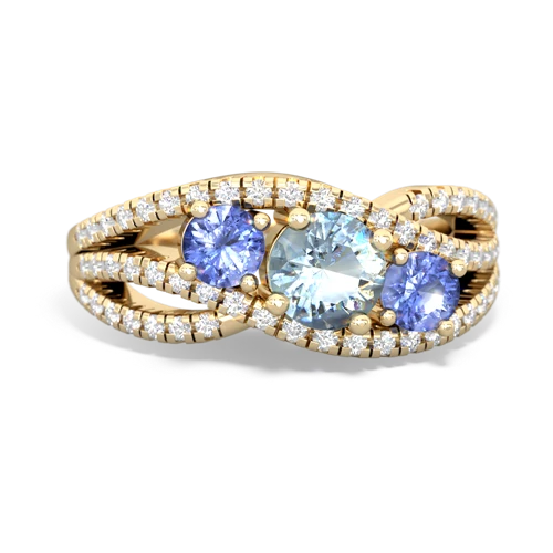 aquamarine-tanzanite three stone pave ring