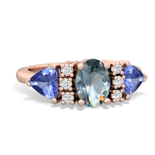 Genuine Aquamarine with Genuine Tanzanite and Genuine Swiss Blue Topaz Antique Style Three Stone ring