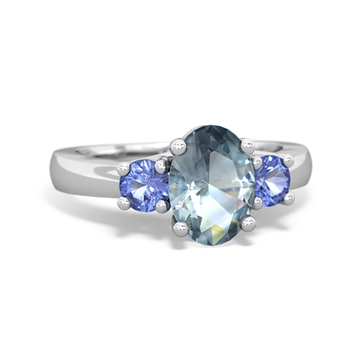 Aquamarine Genuine Aquamarine with Genuine Tanzanite Three Stone Trellis ring Ring