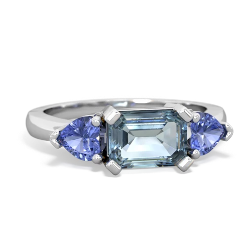 Aquamarine Genuine Aquamarine with Genuine Tanzanite and  Three Stone ring Ring
