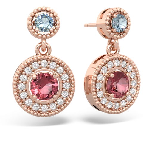 aquamarine-tourmaline halo earrings