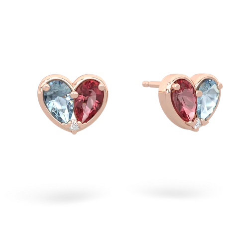 aquamarine-tourmaline one heart earrings