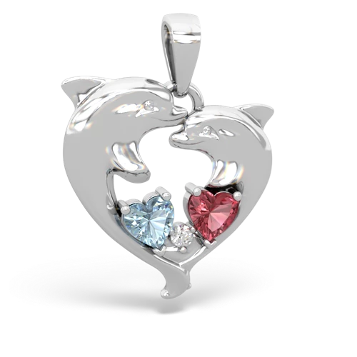 Aquamarine Genuine Aquamarine with Genuine Pink Tourmaline Dolphin Heart pendant Pendant