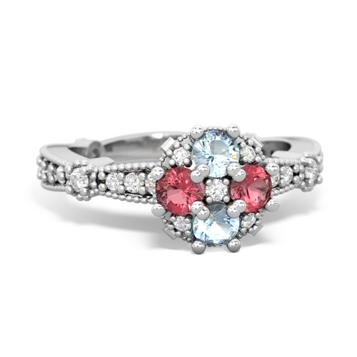 Aquamarine Genuine Aquamarine with Genuine Pink Tourmaline Milgrain Antique Style ring Ring