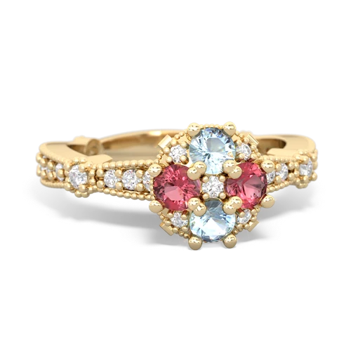 Aquamarine Genuine Aquamarine with Genuine Pink Tourmaline Milgrain Antique Style ring Ring