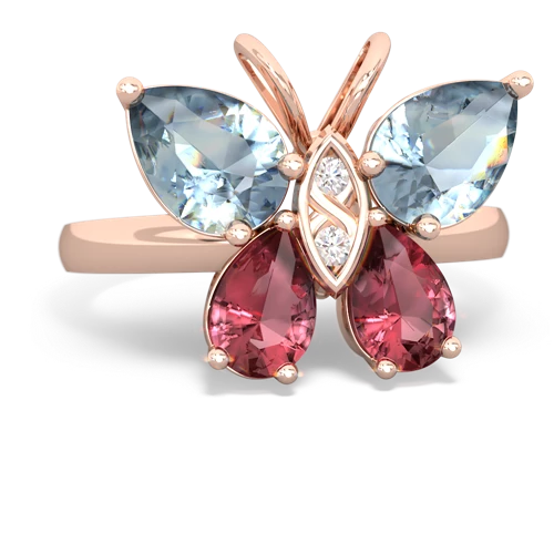 aquamarine-tourmaline butterfly ring