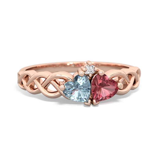 Aquamarine Genuine Aquamarine with Genuine Pink Tourmaline Heart to Heart Braid ring Ring