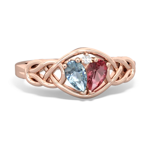 Aquamarine Genuine Aquamarine with Genuine Pink Tourmaline Celtic Love Knot ring Ring
