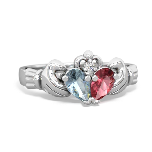 Aquamarine Genuine Aquamarine with Genuine Pink Tourmaline Claddagh ring Ring