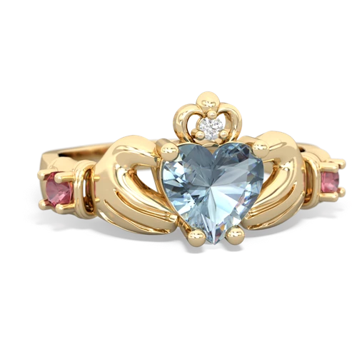 Aquamarine Genuine Aquamarine with Genuine Pink Tourmaline and  Claddagh ring Ring
