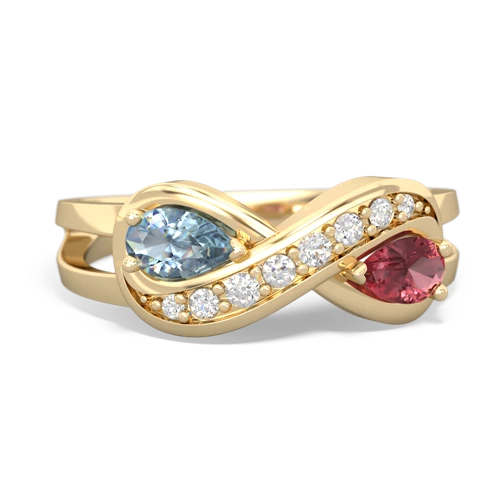 Aquamarine Genuine Aquamarine with Genuine Pink Tourmaline Diamond Infinity ring Ring