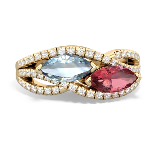 Aquamarine Genuine Aquamarine with Genuine Pink Tourmaline Diamond Rivers ring Ring