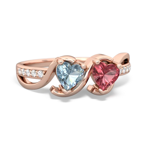 Aquamarine Genuine Aquamarine with Genuine Pink Tourmaline Side by Side ring Ring