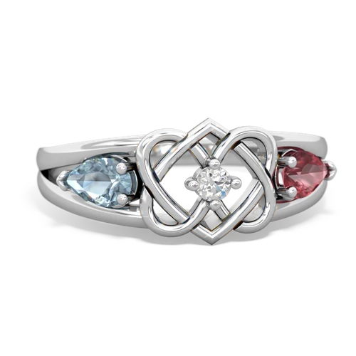 Aquamarine Genuine Aquamarine with Genuine Pink Tourmaline Hearts Intertwined ring Ring